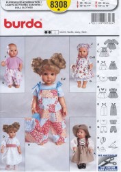 8308 BURDA  12-14'', 16-18'' DOLL DRESS,CLOTHES,BACKPACK PATTERN